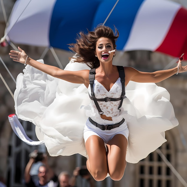 Lo spettacolo di paracadutismo di Fort Boyards Miss Francia fa il grande passo