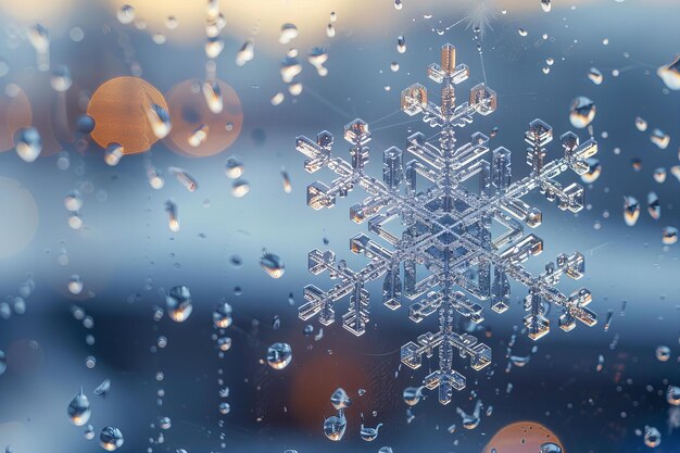 Lo splendido cristallo di fiocco di neve sul vetro ghiacciato