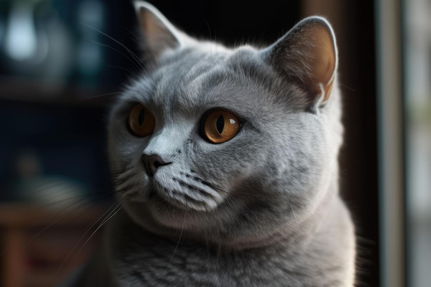 Lo splendido gatto grigio in primo piano