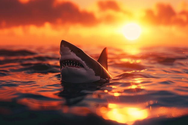 Lo squalo dentato emerge dal mare.