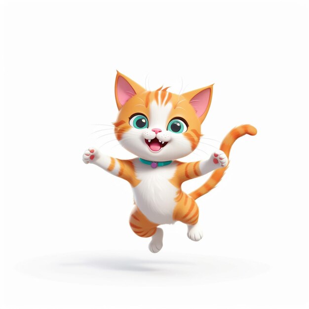Lo stile dei cartoni animati è un gatto che salta in modalità di base su uno sfondo bianco semplice