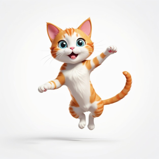 Lo stile dei cartoni animati è un gatto che salta in modalità di base su uno sfondo bianco semplice
