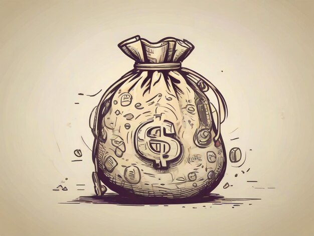 Lo stile di schizzo di Doodle dell'illustrazione vettoriale della borsa di denaro per la progettazione concettuale