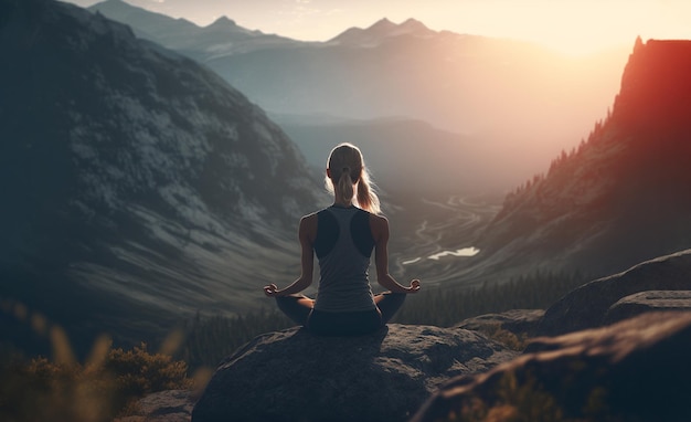 Lo stile di vita della donna ha bilanciato la pratica della meditazione e dello yoga energetico zen