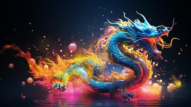 Lo stile neon del drago cinese brillante e colorato