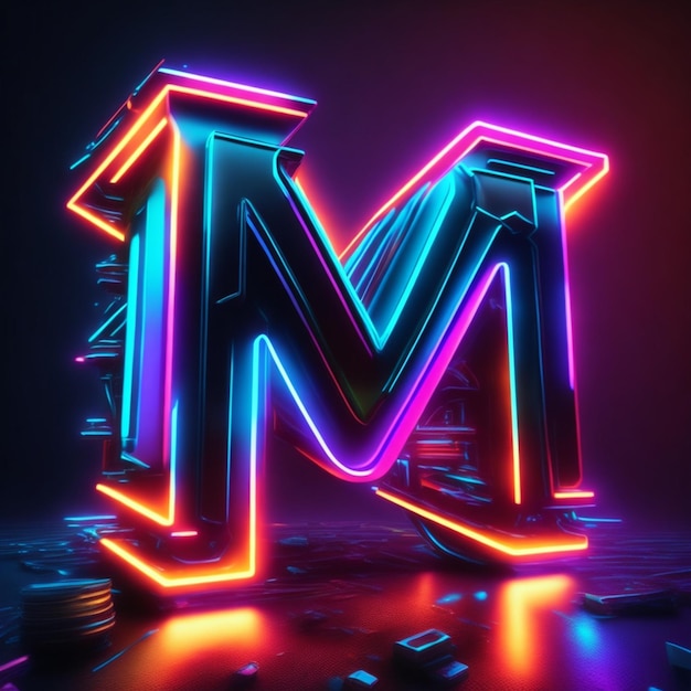 Lo stilista ai ha generato il logo M effetto neon 3d