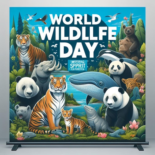 Lo striscione della Giornata mondiale della fauna selvatica in onore dei nostri alleati animali rende omaggio all'incredibile fauna del mondo