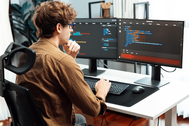 Lo sviluppatore ha lavorato troppo stressato nella creazione di codice software online gusher