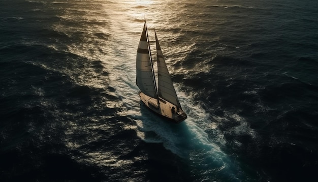 Lo yacht a vela scivola sulle onde blu e l'avventura ti aspetta generata dall'intelligenza artificiale