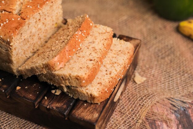 Loaf of Bread bread cut into slices or loaves losep with selective focus and blur
