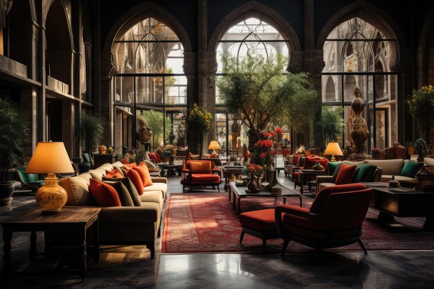 Lobby dell'hotel con mobili in stile persiano fotografia pubblicitaria professionale