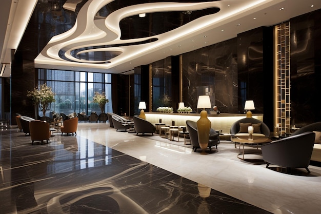 Lobby dell'hotel con un design impressionante e mobili moderni