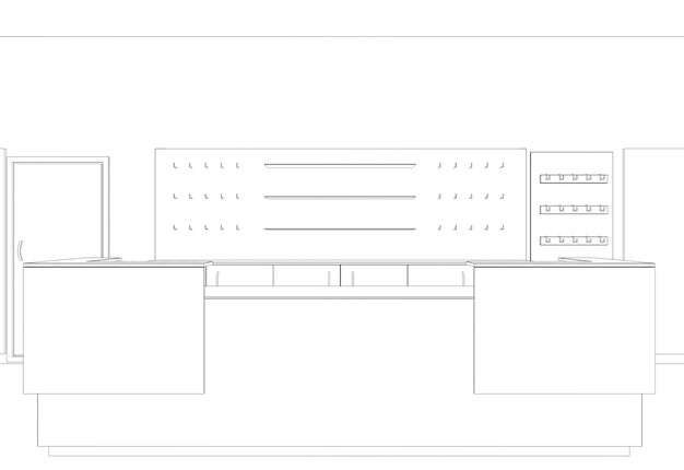 locali commerciali negozio interno visualizzazione 3d illustrazione schizzo outline