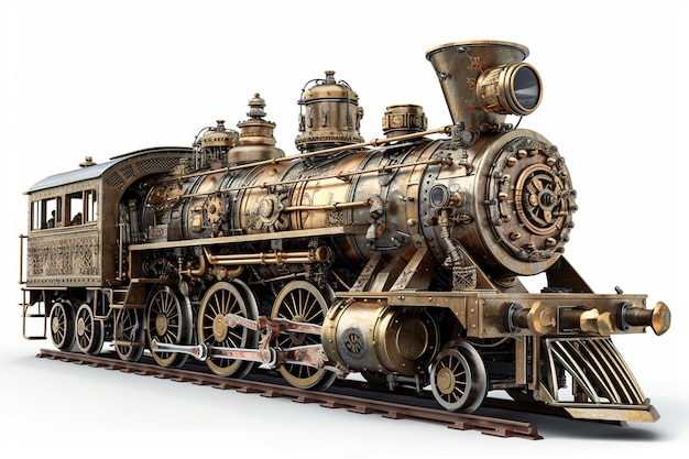 Locomotiva a vapore d'epoca su sfondo bianco AI generativa