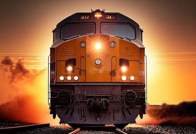 Locomotiva ad alta efficienza energetica nella vista frontale nell'illustrazione ferroviaria AI generativa