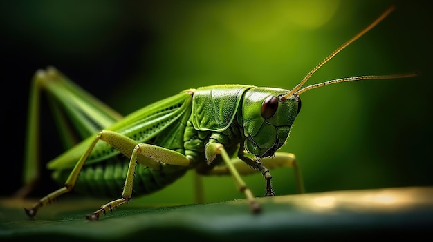 Locusta verde sulla foglia Bellissima locusta ad alto contrasto