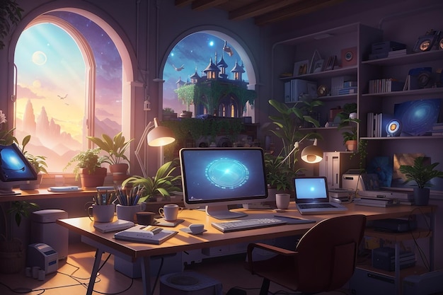 Lofi artwork gamers room 2d cartoon ai generato