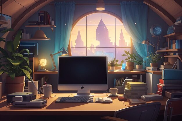 Lofi artwork gamers room 2d cartoon ai generato