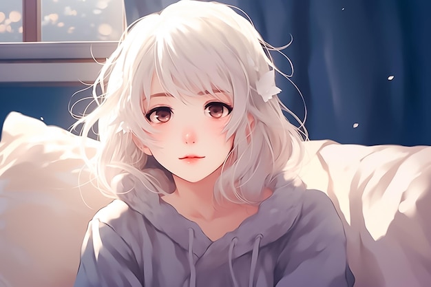 Lofi Girl in relax time bellissimo sfondo freddo stile lofi Anime manga style Ai Generated