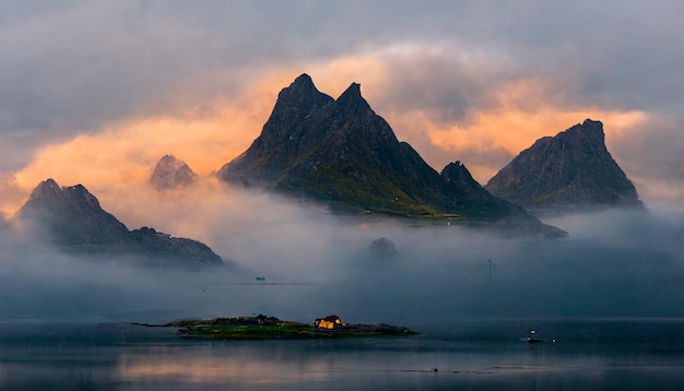 Lofoten Norvegia isola oceano montagna cielo nuvoloso sera