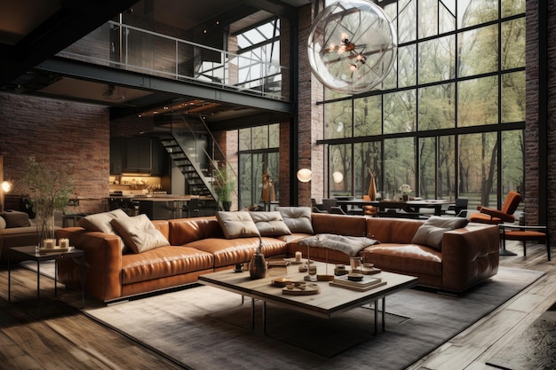 Loft industrialchic dal tocco sofisticato e mattoni a vista generativi IA