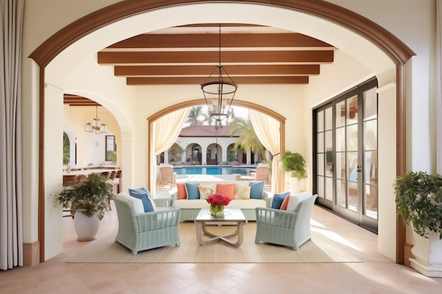 Loggia ad arco in una villa in stile mediterraneo