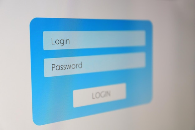 Login e password sullo schermo del monitor