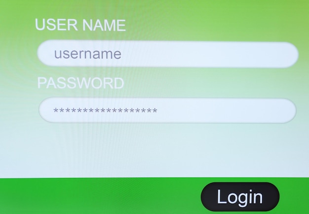 Login e password sullo schermo del monitor