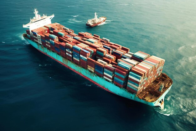 Logistica aziendale globale di merci import-export Nave da carico con container marittimi a bordo nel porto Trasporto di merci attraverso l'oceano Nave con container nell'oceano