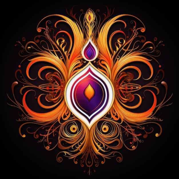 Logo adesivo Diwali Diya e piuma di pavone