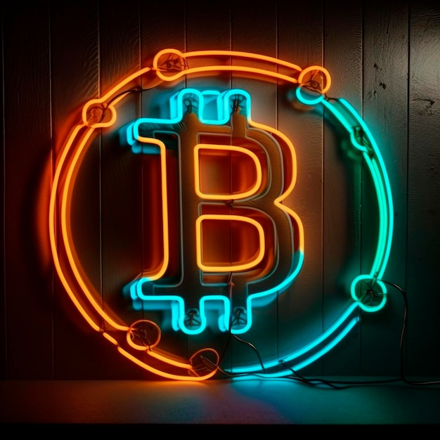 Logo Bitcoin, insegna al neon