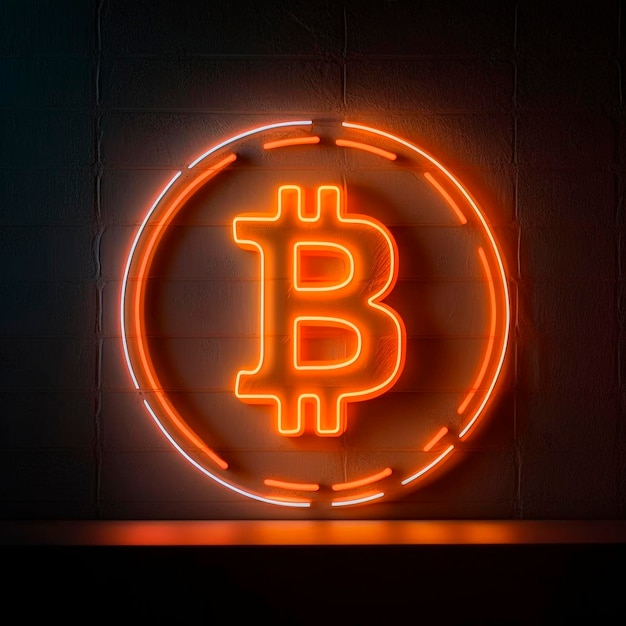 Logo Bitcoin, insegna al neon