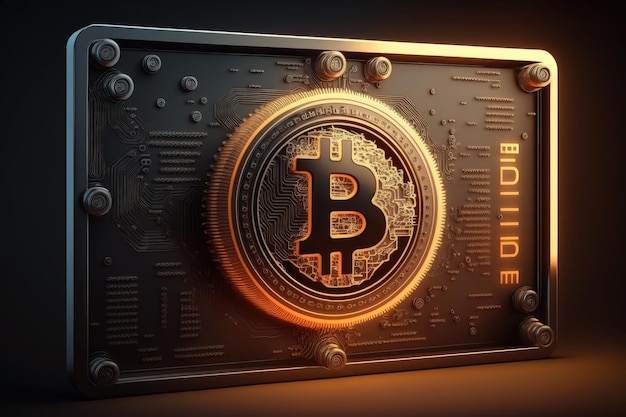 Logo Bitcoin su un dispositivo futuristico ed elegante che lo rende moderno e tecnico