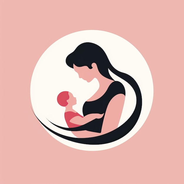 Logo bruna madre e bambino in stile minimalista illustrazione piatta nei colori rosa e neri