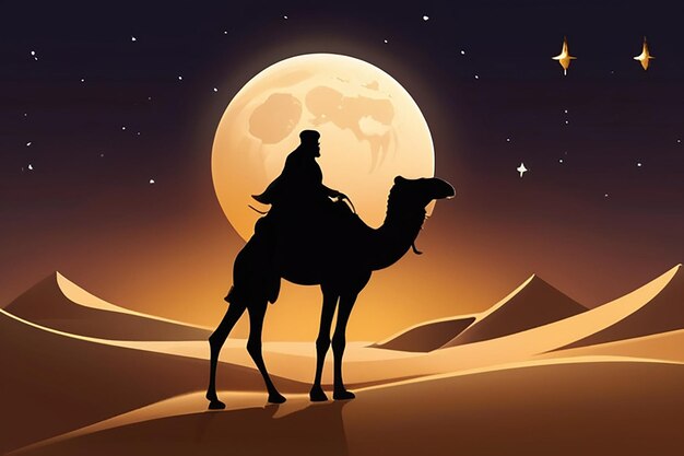 logo cammello uomo arabo silhouette notte deserto luna stella