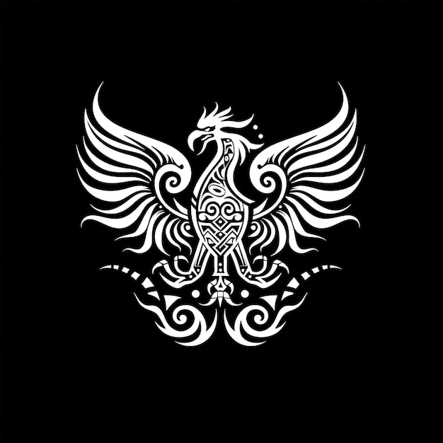 Logo del Clan Fiery Phoenix con ali di Phoenix e Chinese Triba Creative Logo Design Tattoo Outline