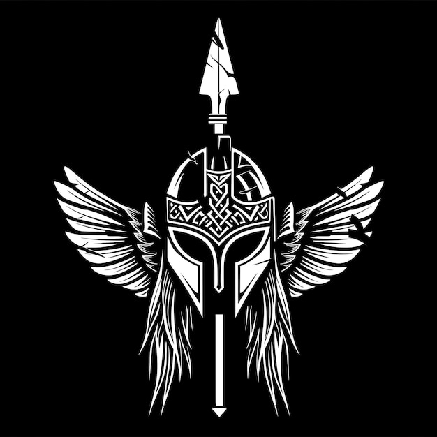 Logo del distintivo del clan Valiant Valkyrie con casco di valkyrie e Tr Creative Logo Design Tattoo Outline