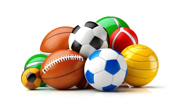 Logo del negozio di sport gruppo di palle i giochi di squadra isolati su sfondo bianco
