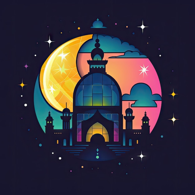 Logo del Ramadan lampada della moschea mezzaluna musulmana