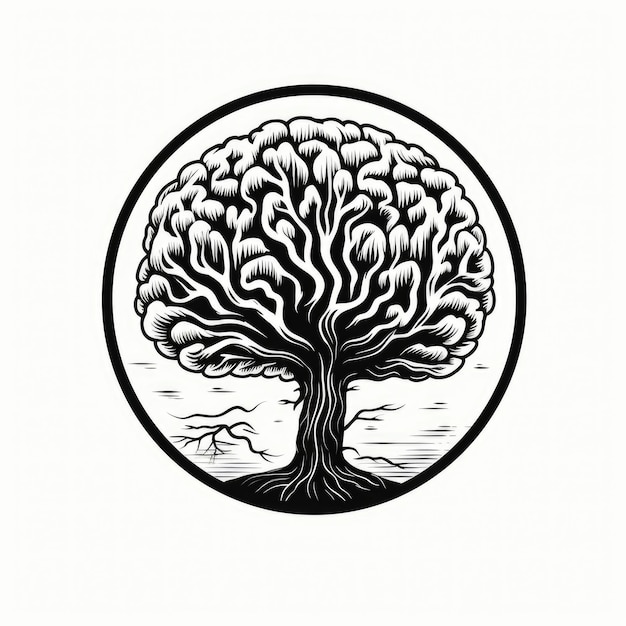 Logo dell'albero del cervello in bianco e nero generato da AI Immagine