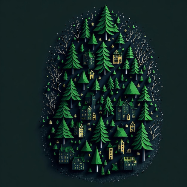 Logo dell'albero di Natale verde stile Ai immagine