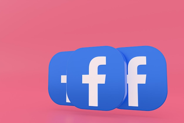 Logo dell'applicazione Facebook rendering 3d su sfondo rosa