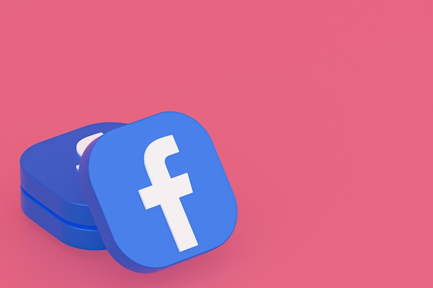 Logo dell'applicazione Facebook rendering 3d su sfondo rosa