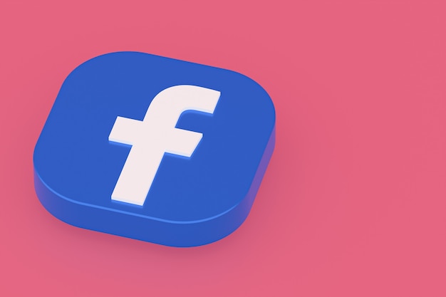 Logo dell'applicazione Facebook rendering 3d su sfondo rosa