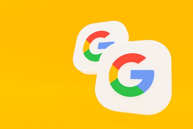 Logo dell'applicazione Google rendering 3d su sfondo giallo