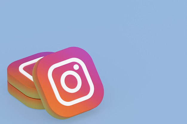 Logo dell'applicazione Instagram rendering 3d su sfondo blu