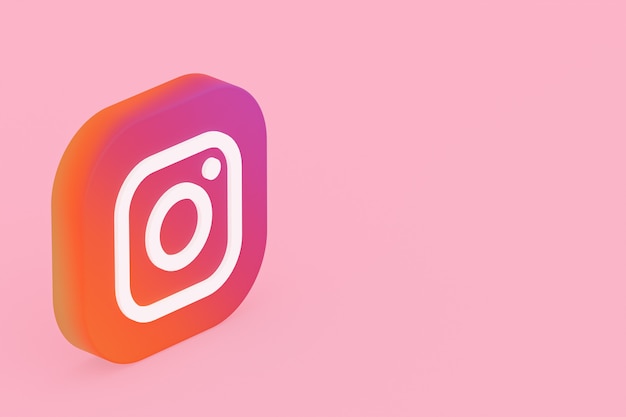 Logo dell'applicazione Instagram rendering 3d su sfondo rosa