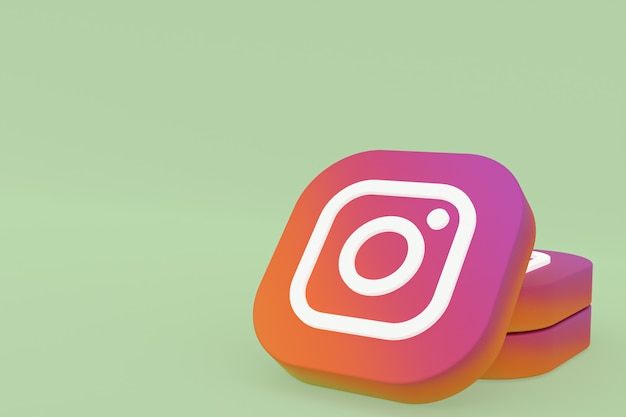 Logo dell'applicazione Instagram rendering 3d su sfondo verde