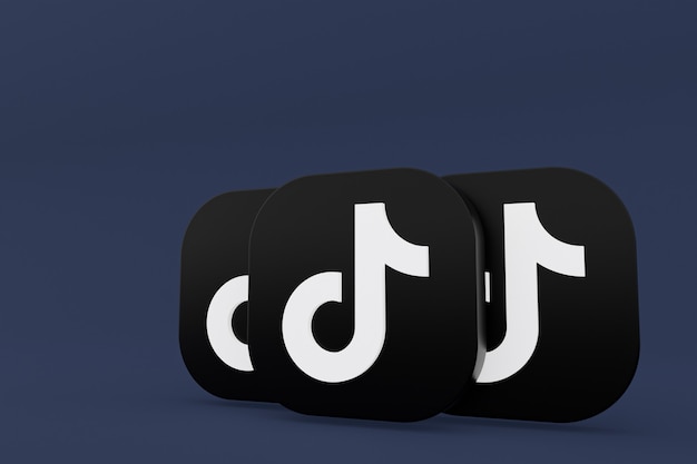 Logo dell'applicazione Tiktok rendering 3d su sfondo blu