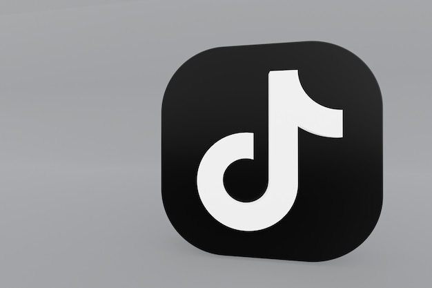 Logo dell'applicazione Tiktok rendering 3d su sfondo grigio